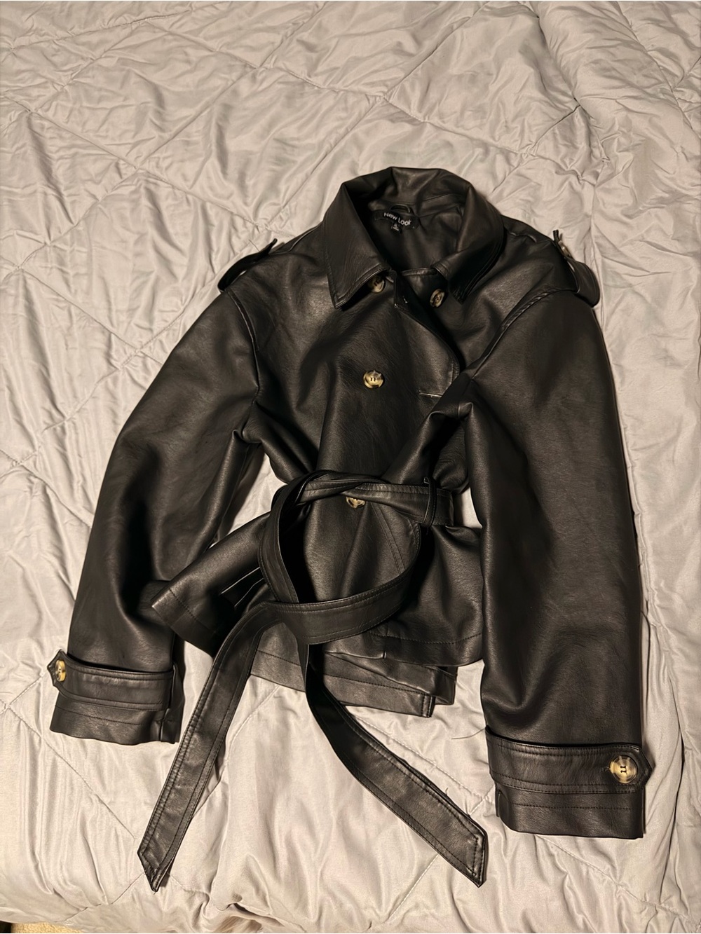 Black Faux Leather Trench Jacket